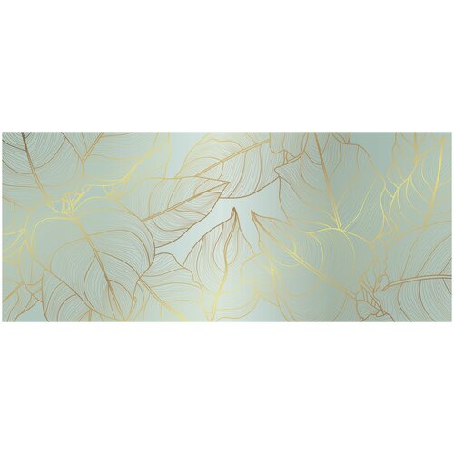 Фотообои Уютная стена Рисунок листьев с золотыми линиями 640х270 см Виниловые Бесшовные (единым полотном)