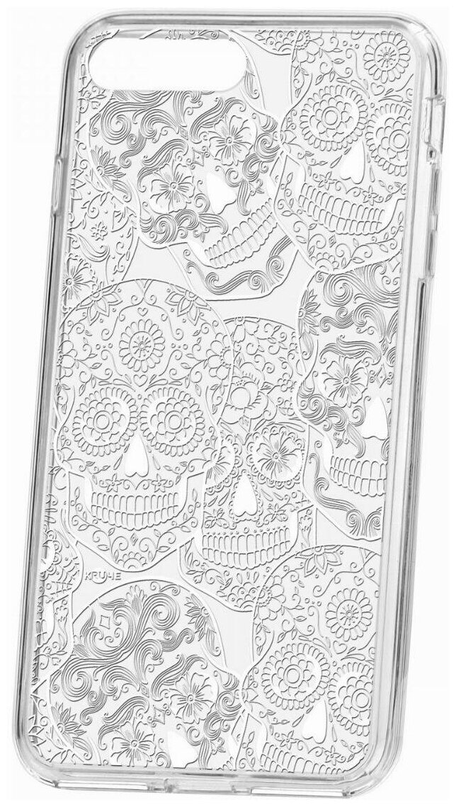 Чехол для iPhone 7 Plus/8 Plus Kruche Print Skull White,противоударная пластиковая накладка с рисунком,защитный силиконовый бампер с защитой камеры