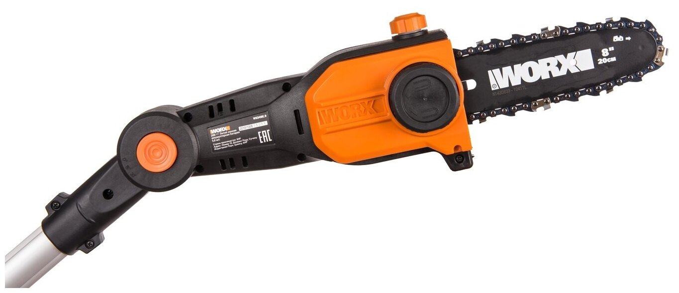 Цепная пила аккумуляторная телескопическая WORX WG349E.9, 20В, 20 см, без АКБ и ЗУ — фото 1
