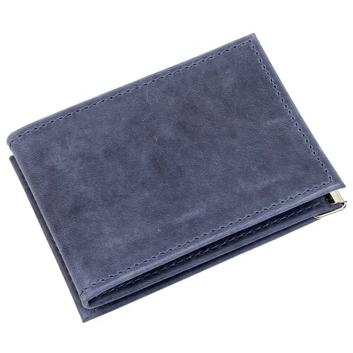 фото Зажим для купюр, из натуральной кожи, бумагодержатель, компактный кошелек, зажим для денег синий зк303-228 кроко