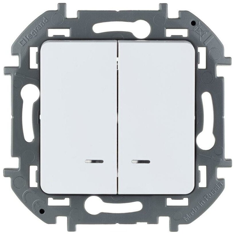 Выключатель 2-кл. Inspiria 10А IP20 250В 10AX с подсветкой/индикацией механизм бел. Leg 673630