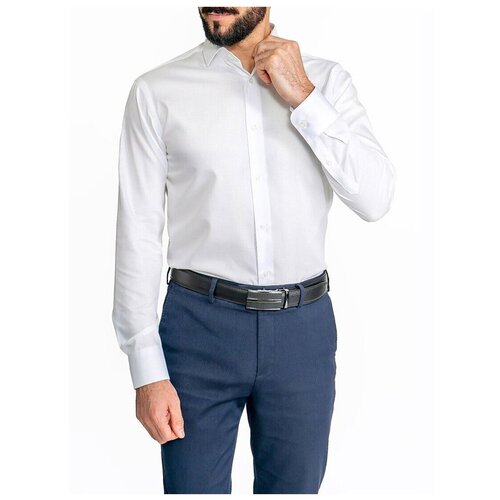 фото Рубашка мужская длинный рукав greg 103/191/8053/z, полуприталенный силуэт / regular fit, цвет белый, рост 174-184, размер ворота 44