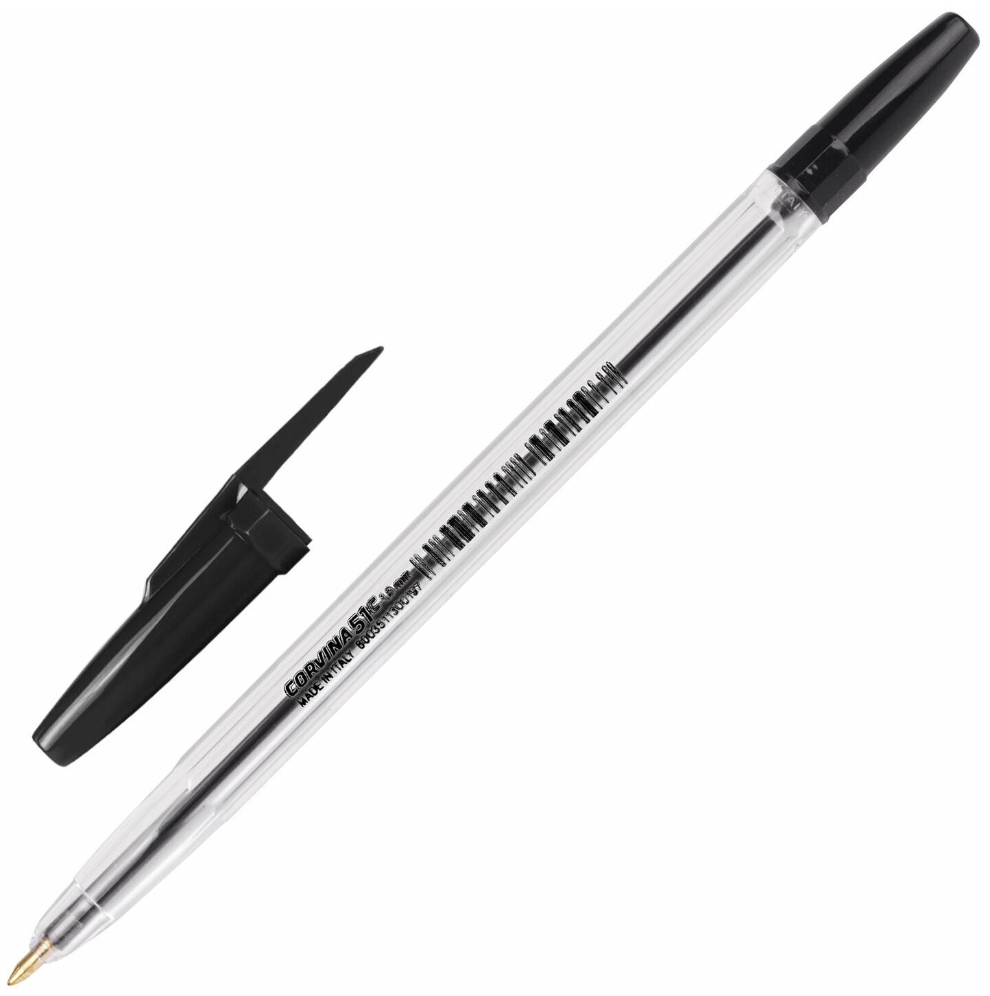 Ручка шариковая CORVINA (Италия) "51 Classic", черная, корпус прозрачный, узел 1 мм, линия письма 0,7 мм, 40163/01 В комплекте: 50шт.