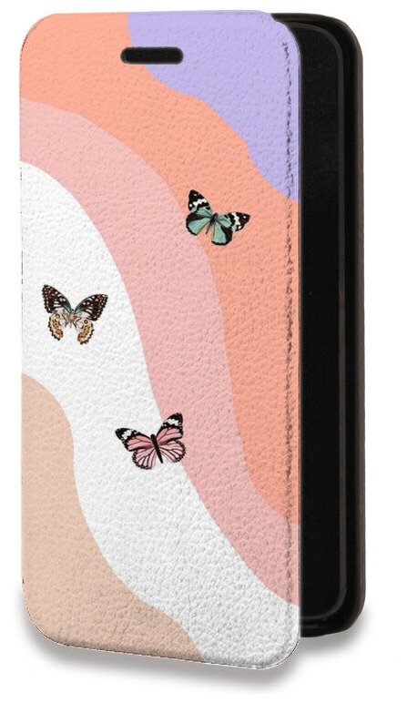 Дизайнерский горизонтальный чехол-книжка для Хуавей П Смарт 2021 / Huawei P Smart (2021) Бабочки принт