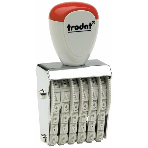 trodat 15154 нумератор ленточный 4 разрядов высота шрифта 15 мм Нумератор ручной ленточный, комплект 5 шт, 6 разрядов, оттиск 27х4 мм, TRODAT 1556, 54886