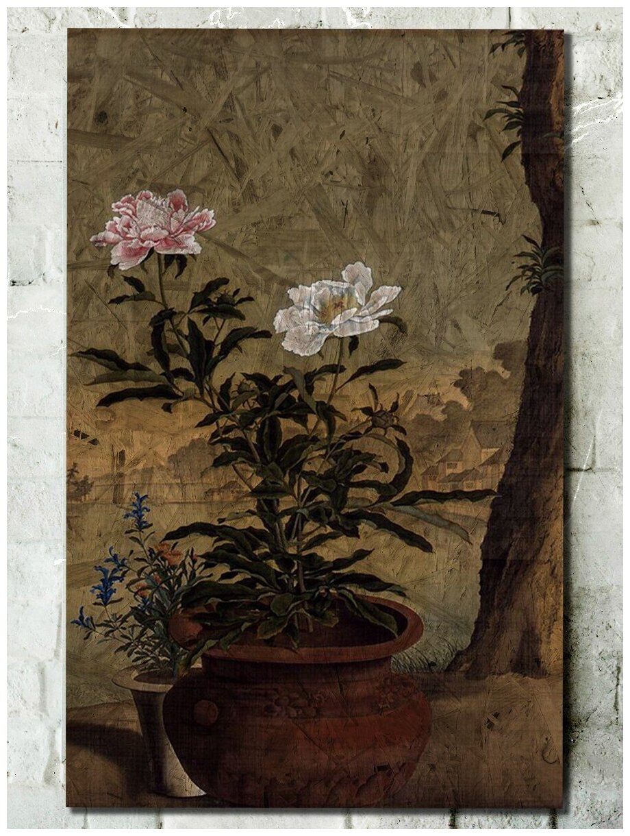 Картина интерьерная на рельефной доске китайская живопись (Го - хуа, цветы) - 887