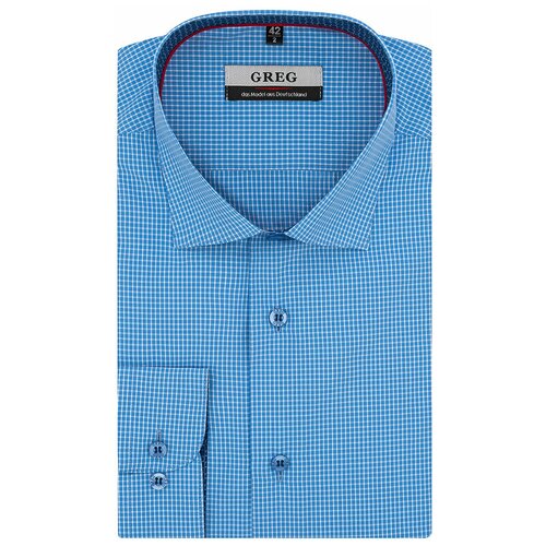 фото Рубашка мужская длинный рукав greg 214/139/1690/z/1p, полуприталенный силуэт / regular fit, цвет голубой, рост 174-184, размер ворота 42