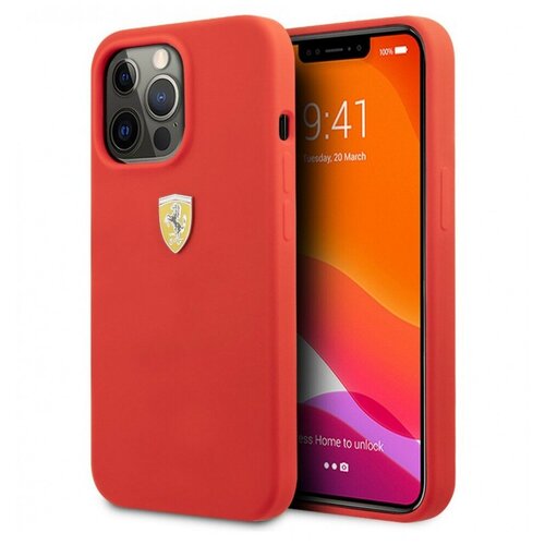 Чехол Ferrari Liquid silicone with metal logo Hard для iPhone 13 Pro, цвет Красный (FESSIHCP13LRE)