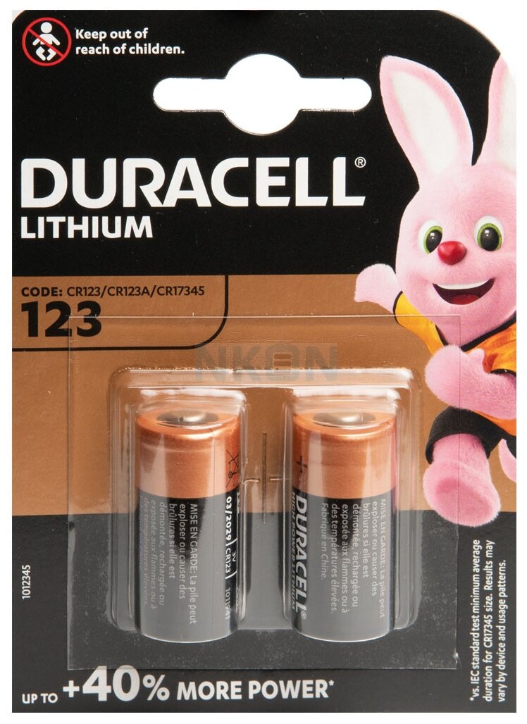 Батарейка литиевая Duracell Ultra, тип CR123, 3В, 2шт