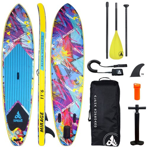 фото Надувная sup-доска alpha supboard tropics-11 black (335 x 81 x 15 см) с насосом, веслом и страховочным лишем alpha caprice