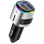 FM трансмиттер Bluetooth HRS BC41 (Быстрая зарядка 3.0 + 2хUSB порта, Micro SD, BT 5.0) (Серебристый) - изображение