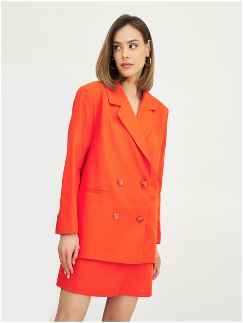 Костюм Olya Stoforandova, жакет и юбка, повседневный стиль, прямой силуэт, размер 46, оранжевый