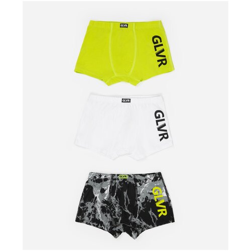 фото Набор трусов 3 шт. gulliver, цвет белый, салатовы, чёрный принт., размер 98