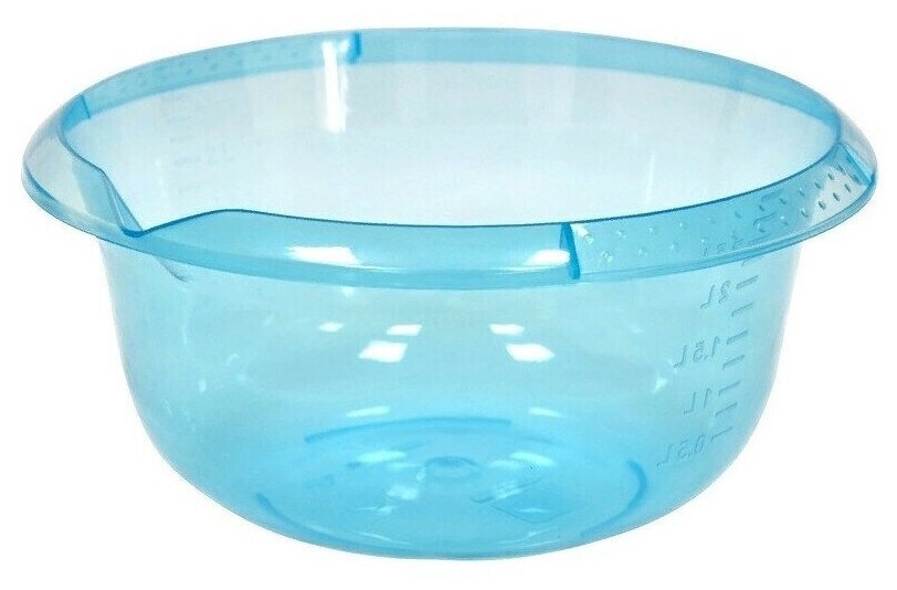 Миска круглая прозрачно-синяя 4 л с носиком с мерным делением