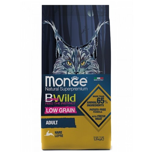 Monge Cat BWild LOW GRAIN низкозерновой корм из мяса зайца для взрослых кошек 1,5 кг