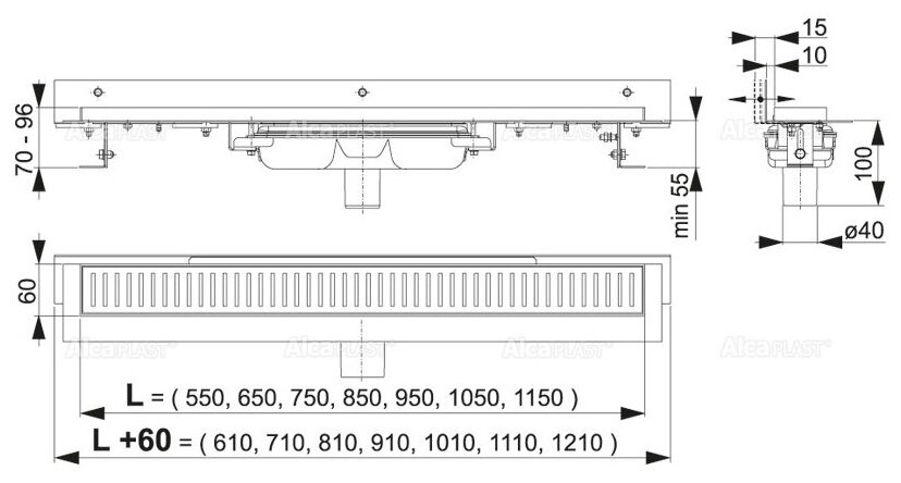 Водоотводящий желоб для перфорированной решетки с регулируемым краем к стене, APZ1104-1150 - фотография № 3