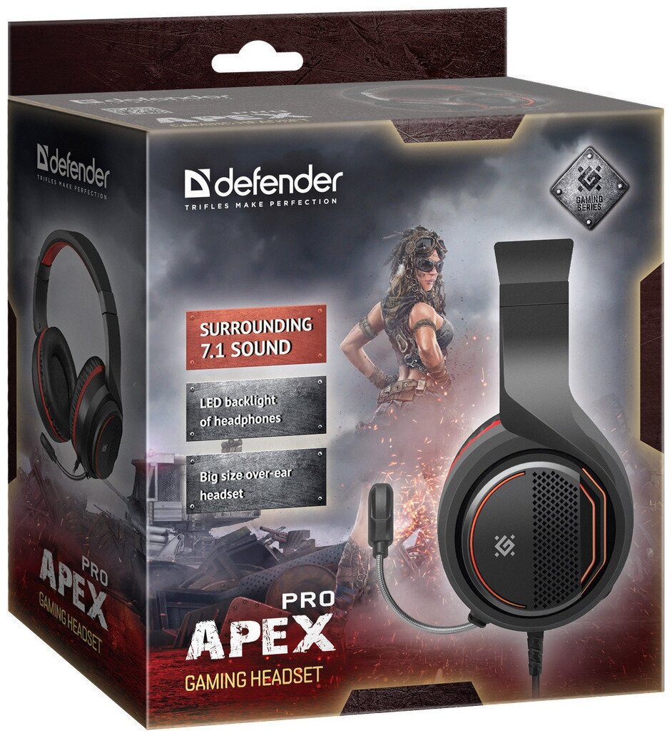 Игровые наушники с микрофоном Defender Apex Pro объемный звук 7.1, кабель 1.8м