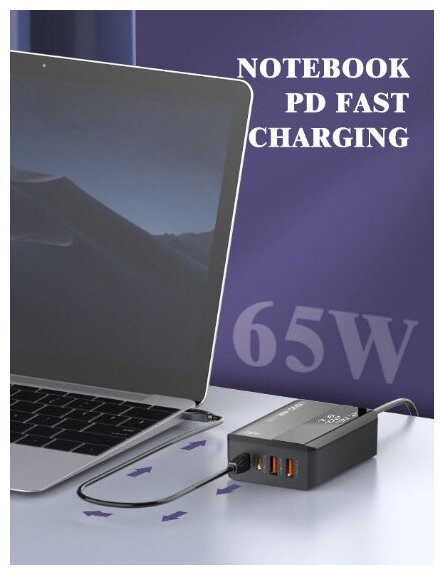 Зарядка LDNIO 65W A4808Q 2 PD Type-C and 2 QC30 Super Fast Charging Desktop Mobile Charger черный