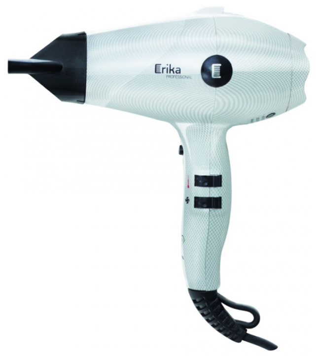 Фен с иониз. потока ERIKA PROFESSIONAL HDR-002W, 2000 Вт, 19 м/с, 2,7 м, конц. + дифф., Белый карбон