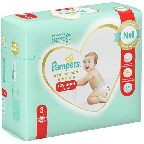 Pampers Premium Care Трусики Размер 3, 28 Трусиков, 6кг-11кг