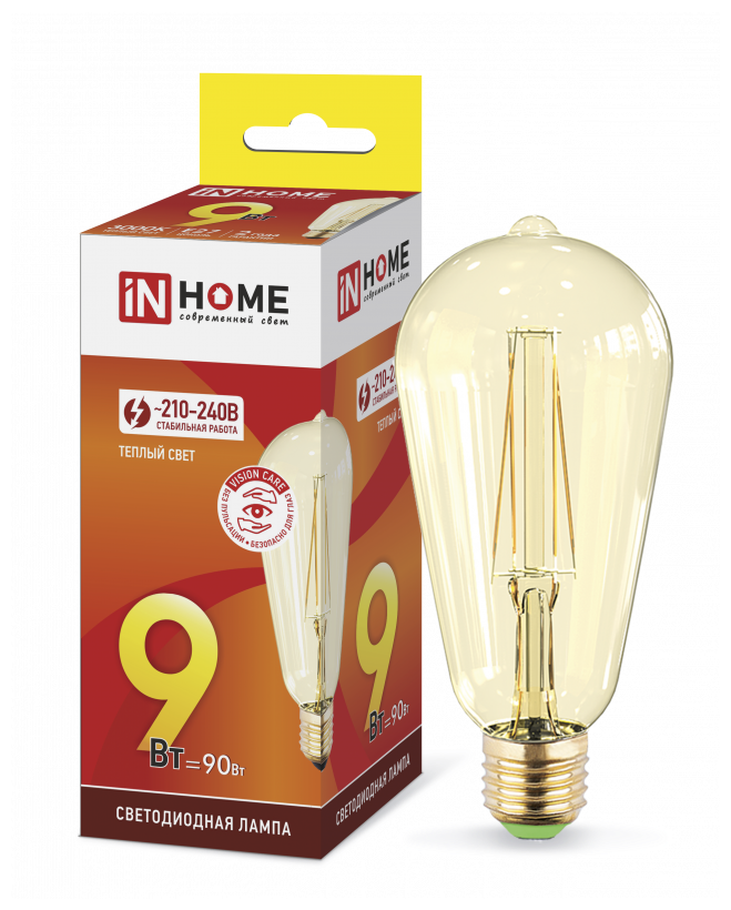 Лампа светодиодная IN HOME LED-ST64-deco gold (4690612035659) E27