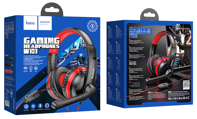 Наушники W103 Gaming headphones проводные HOCO черно-красные