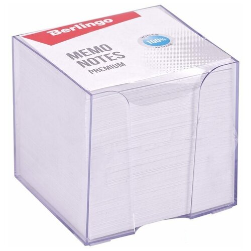 Блок-кубик для записей Berlingo Premium, 90x90x90мм, белый, прозрачный бокс (ZP8608), 12шт.