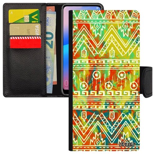 фото Противоударный чехол книжка для мобильного // galaxy a12 // "ацтекские мотивы" фон геометрический, utaupia, цветной