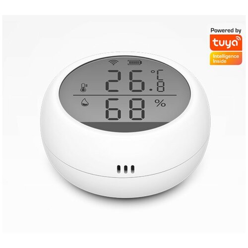 Умный датчик температуры и влажности Wi-Fi Tuya для умного дома с дистанционным управлением круглый белый работает без шлюза