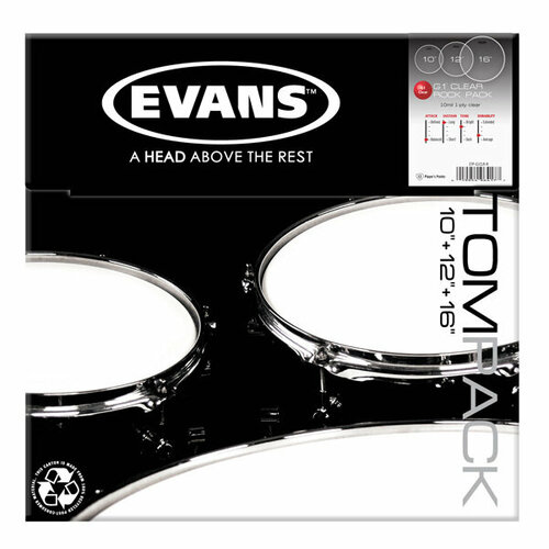 набор пластика для барабанов 12 13 16 evans etp g1clr s ETP-G1CLR-R G1 Clear Rock Набор пластика для том барабана (10, 12, 16), Evans
