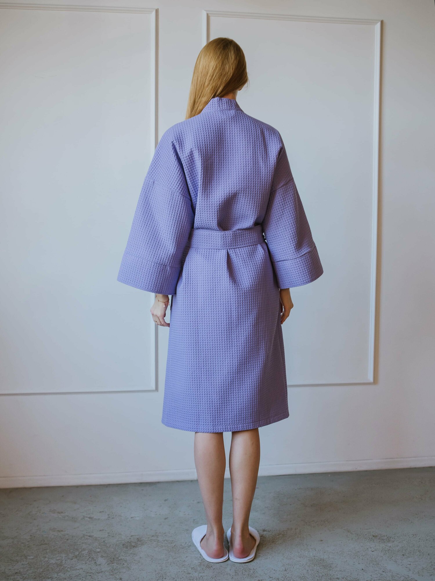 Халат ZUKI удлиненный, укороченный рукав, пояс, карманы, банный, размер M, фиолетовый - фотография № 5