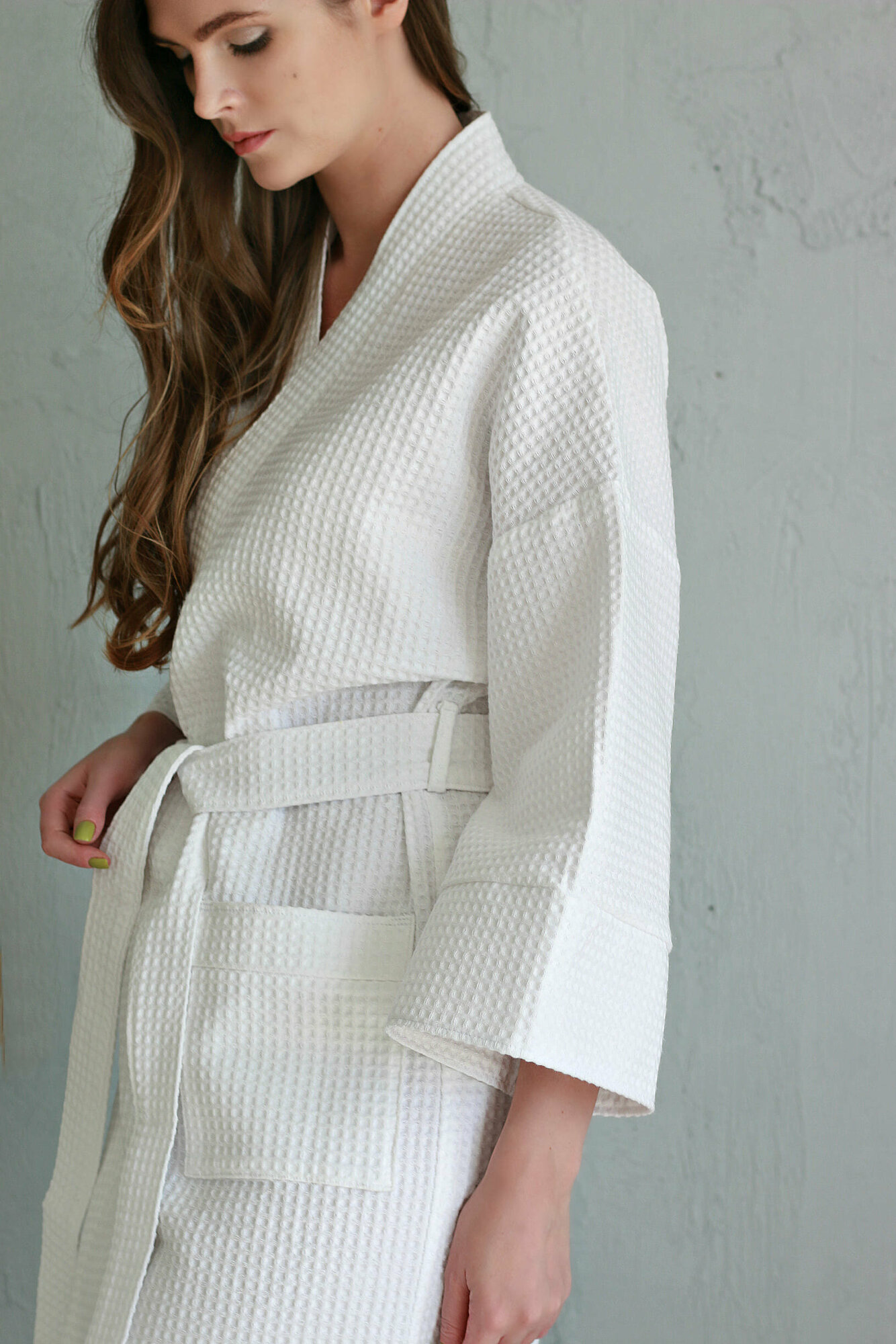 Халат ZUKI удлиненный, укороченный рукав, пояс, карманы, банный, размер L, белый - фотография № 4