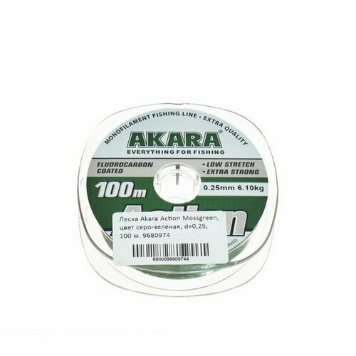 фото Леска action mossgreen, диаметр 0.25 мм, тест 6.1 кг, 100 м, серо-зеленая akara