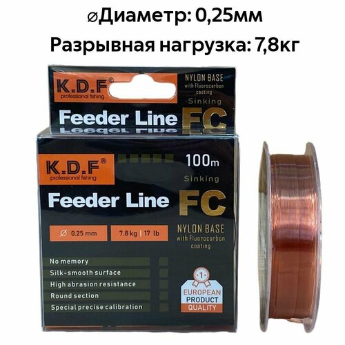 фото Леска c покрытием из флюорокарбона kdf feeder line fc 0,25 мм 100 м нет бренда