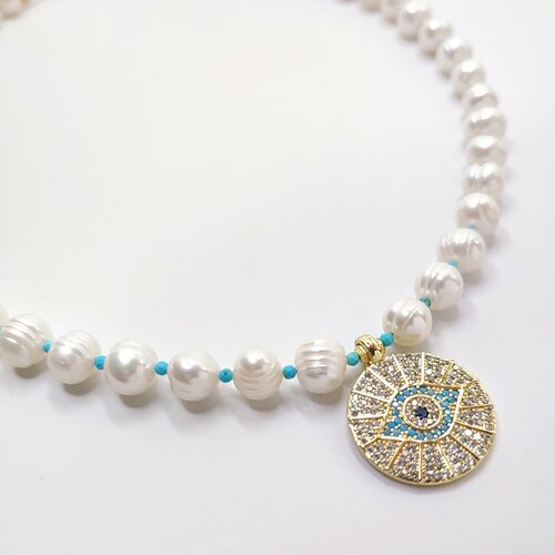 Бусы Дарья Бурдо, жемчуг культивированный, бирюза синтетическая, длина 45 см, голубой, бирюзовый