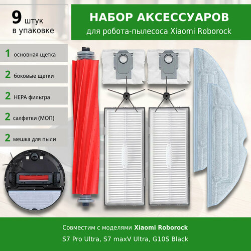 Комплект фильтров и щеток для робота пылесоса Xiaomi Roborock S7 Pro Ultra, S7 maxV Ultra, G10S Black