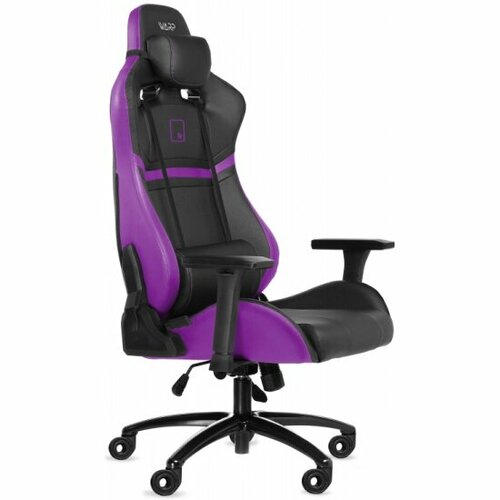 Кресло геймерское WARP Gr чёрно-фиолетовое (экокожа, алькантара, регулируемый угол наклона, механизм качания)