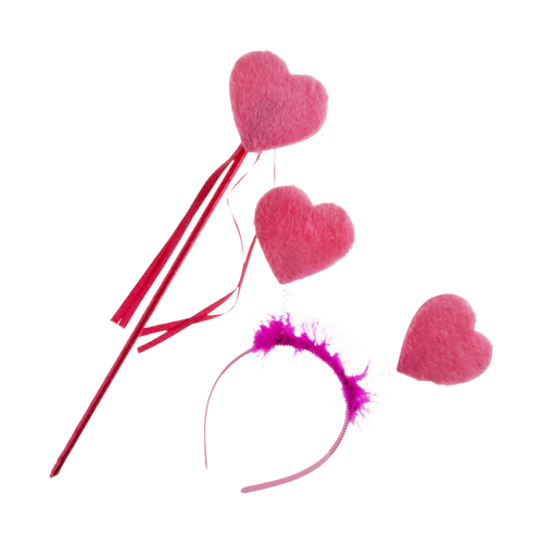 Набор карнавальных аксессуаров: ободок с сердечками, палочка, цвет: розовый