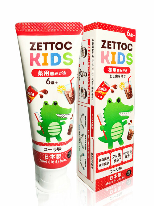 NIPPON ZETTOC Японская зубная паста детская с фтором ZETTOC KIDS 6+ лет (вкус колы), 70 гр