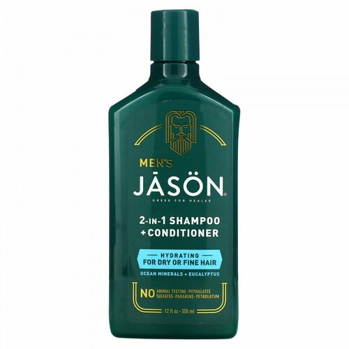 Jason Natural, Men' s, 2-IN-1 Shampoo + Conditioner, For Dry or Fine Hair, Ocean Minerals + Eucalyptus, 12 fl oz (355 ml)