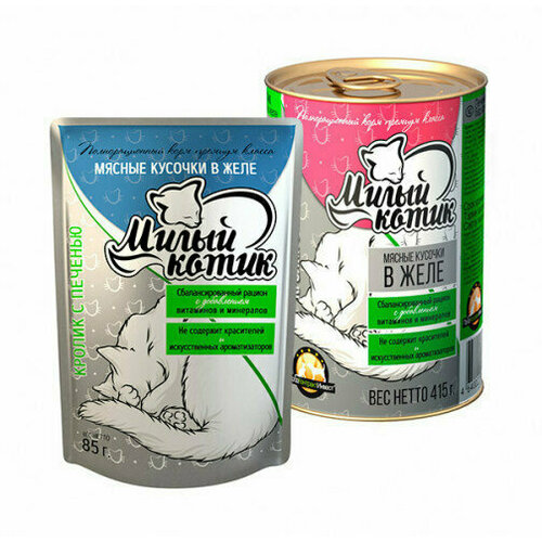 Милый Котик Корм консервированный для кошек в желе Кролик с печенью, 415гр, 3 штуки