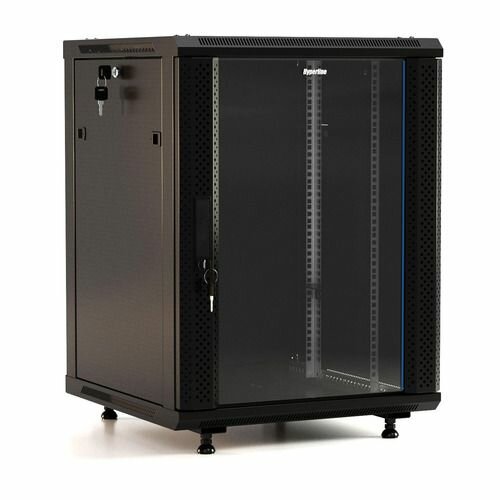 Шкаф коммутационный Hyperline TWB-FC-2245-GP-RAL9004 настенный стеклянная передняя дверь 22U 600x1098x450 мм