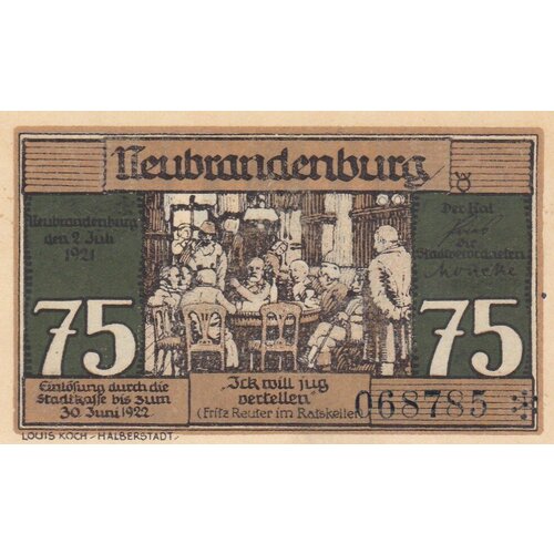 Германия (Веймарская Республика) Нойбранденбург 75 пфеннигов 1921 г. (№3) германия веймарская республика нойбранденбург 75 пфеннигов 1921 г 1