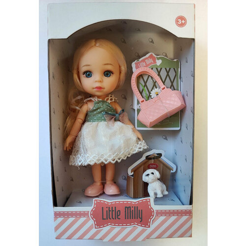 Little Milly Кукла блондинка 16 см с питомцем и аксессуарами (сумка для собаки) 91055-A с 3 лет