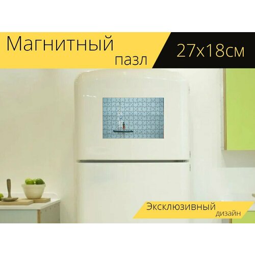 Магнитный пазл Парусное судно, мальчик, ребенок на холодильник 27 x 18 см.