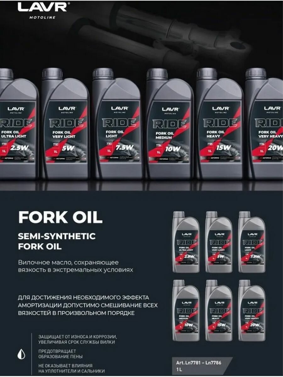 Вилочное масло RIDE Fork oil 20W LAVR MOTO 1 л / Ln7786