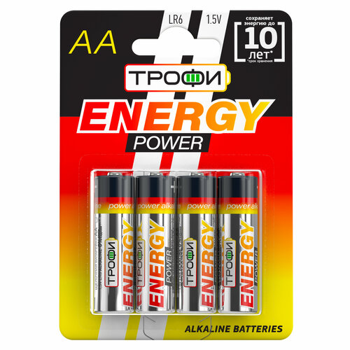 Батарейки Трофи LR6-4BL ENERGY POWER Alkaline арт. C0034657 (4 шт.) батарейки трофи lr6 2bl energy alkaline 20 360 8640