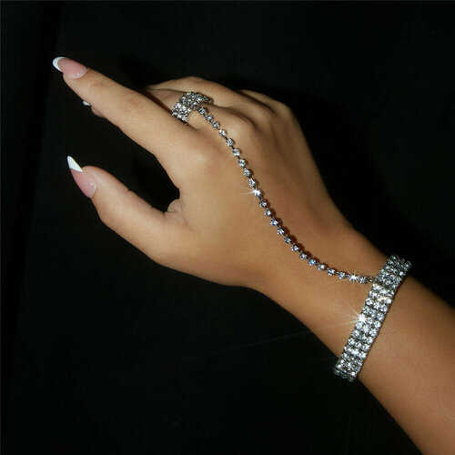 Слейв-браслет WASABI jewell, кристалл, 1 шт., размер 16 см, размер one size, серебристый