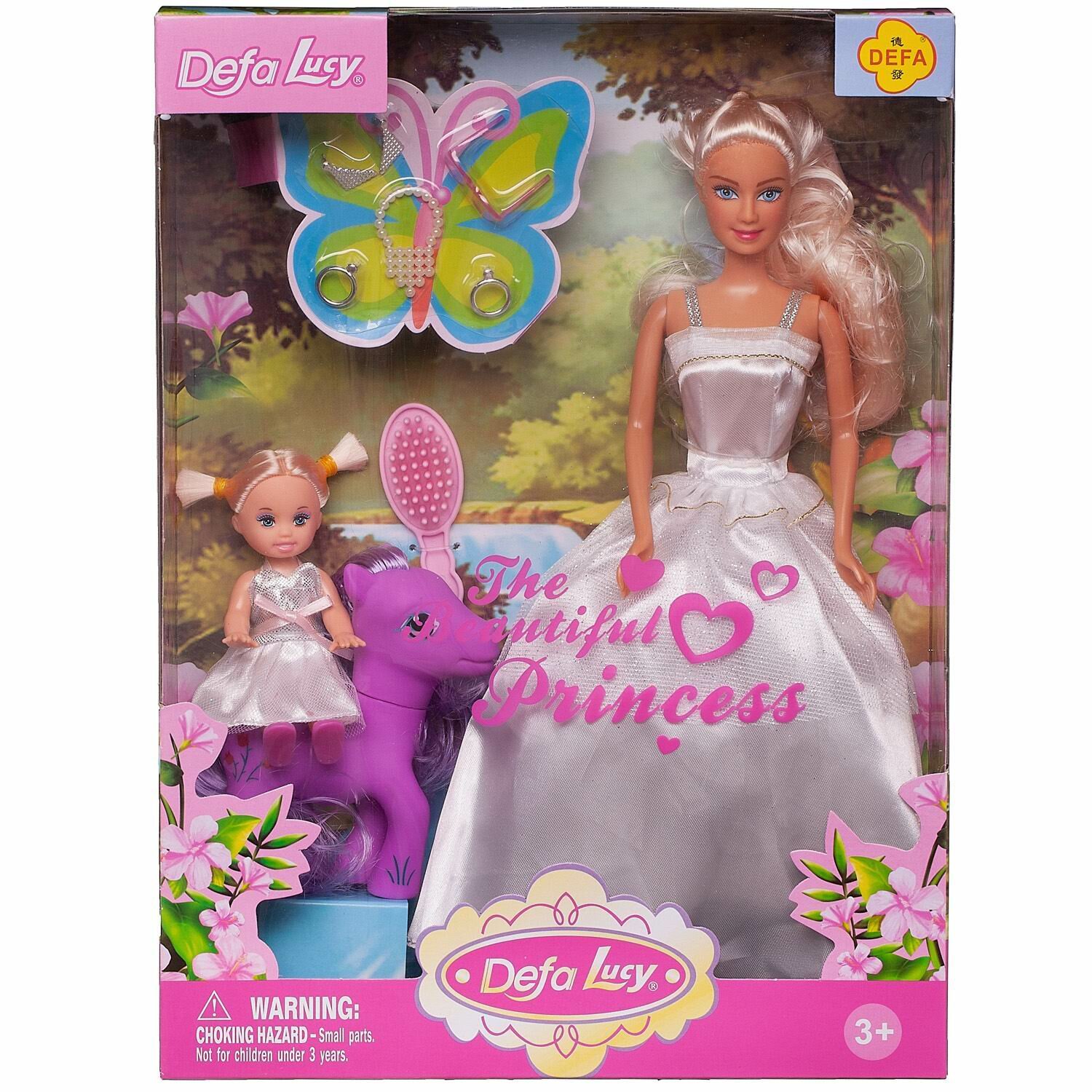 Игровой набор Кукла Defa Lucy в белом платье с куколкой-дочкой на пони, высота кукол 29 и 10 см 8077d/белое