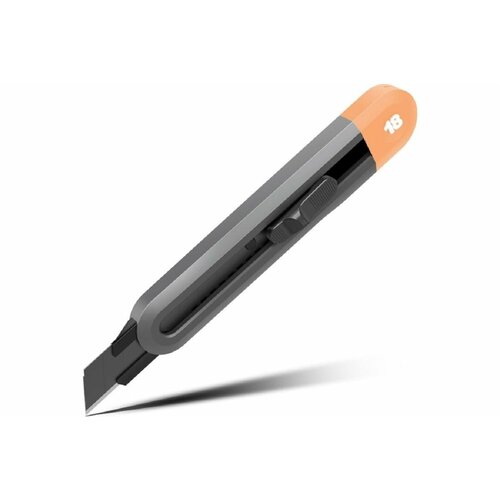 Канцелярский нож с выдвижным лезвием, сталь-SK2 (Японский сплав), лезвие 18мм, серый/оранжевый